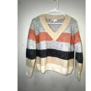 Subdued Womens Striped Colorblock Wool Vneck Sweater